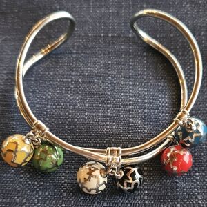 VTG Rare Sterling Cuff Bracelet with Multi Colored Round Dangles